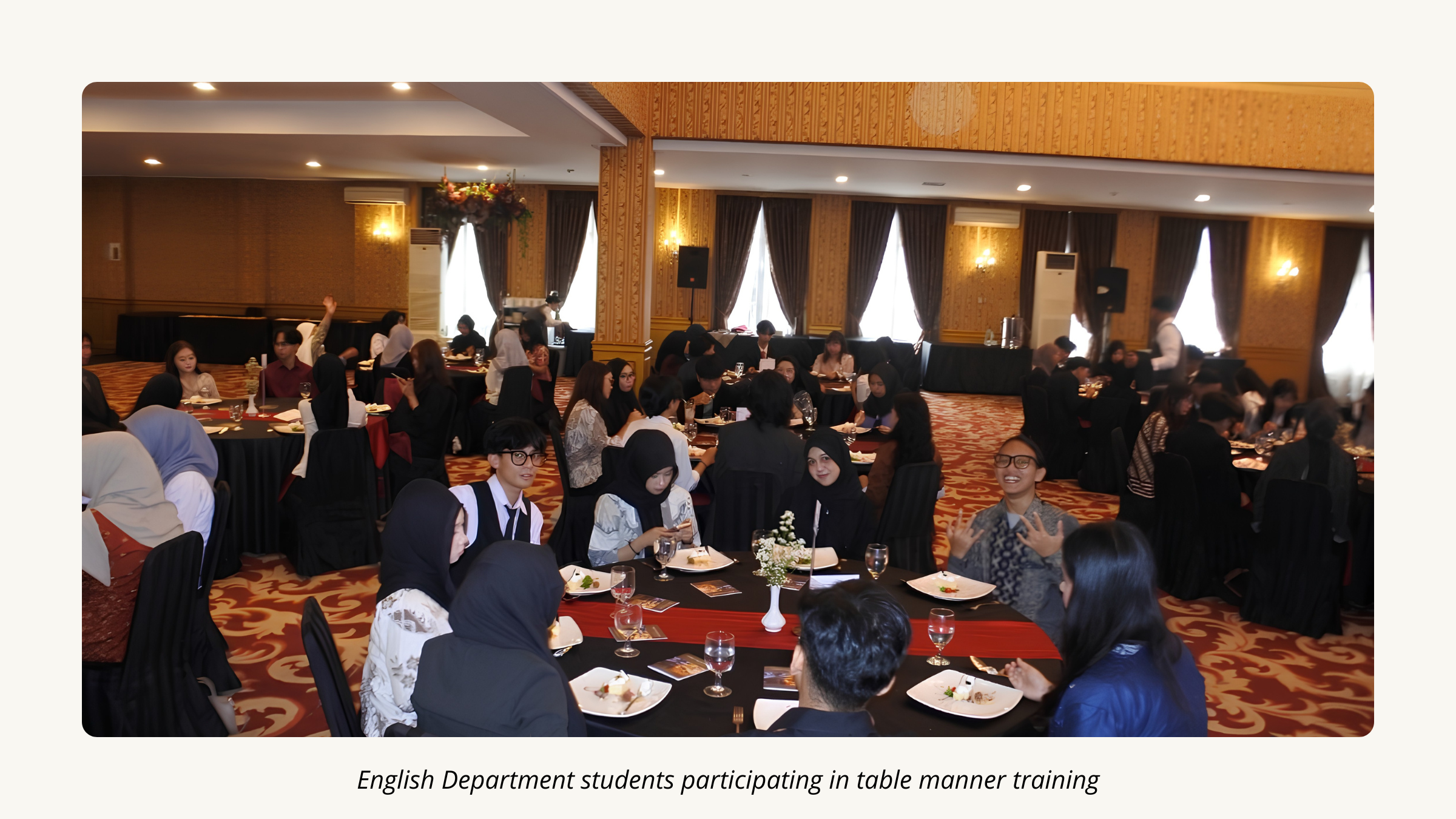 English Department students participating in table manner training
