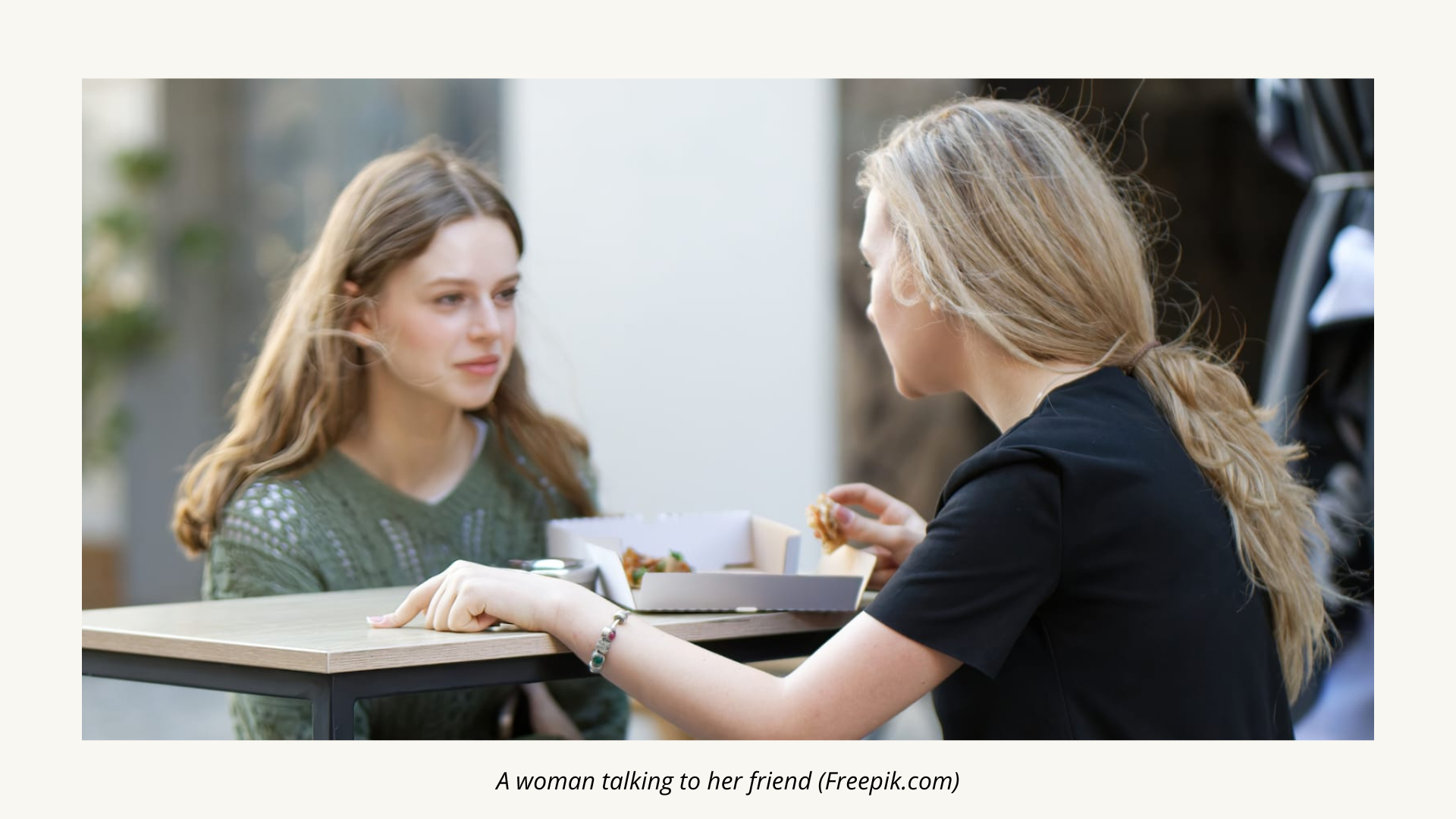women talking to her friend